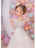 Ivory Lace Knee Length Flower Girl Dress With Detachable Train
